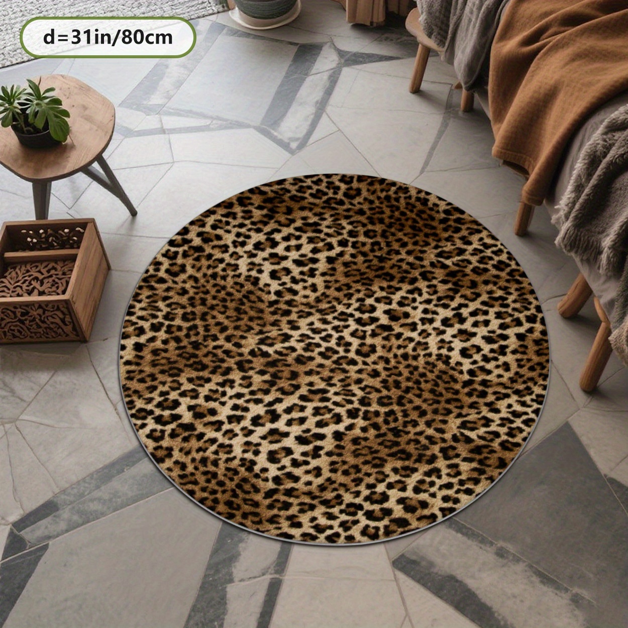 TEMU Zulida Round Mat Large Leopard Print Mat - Plush Soft Non-shedding Circle Mat, Modern For Home/office, Machine Washable Fiber With Adhesive