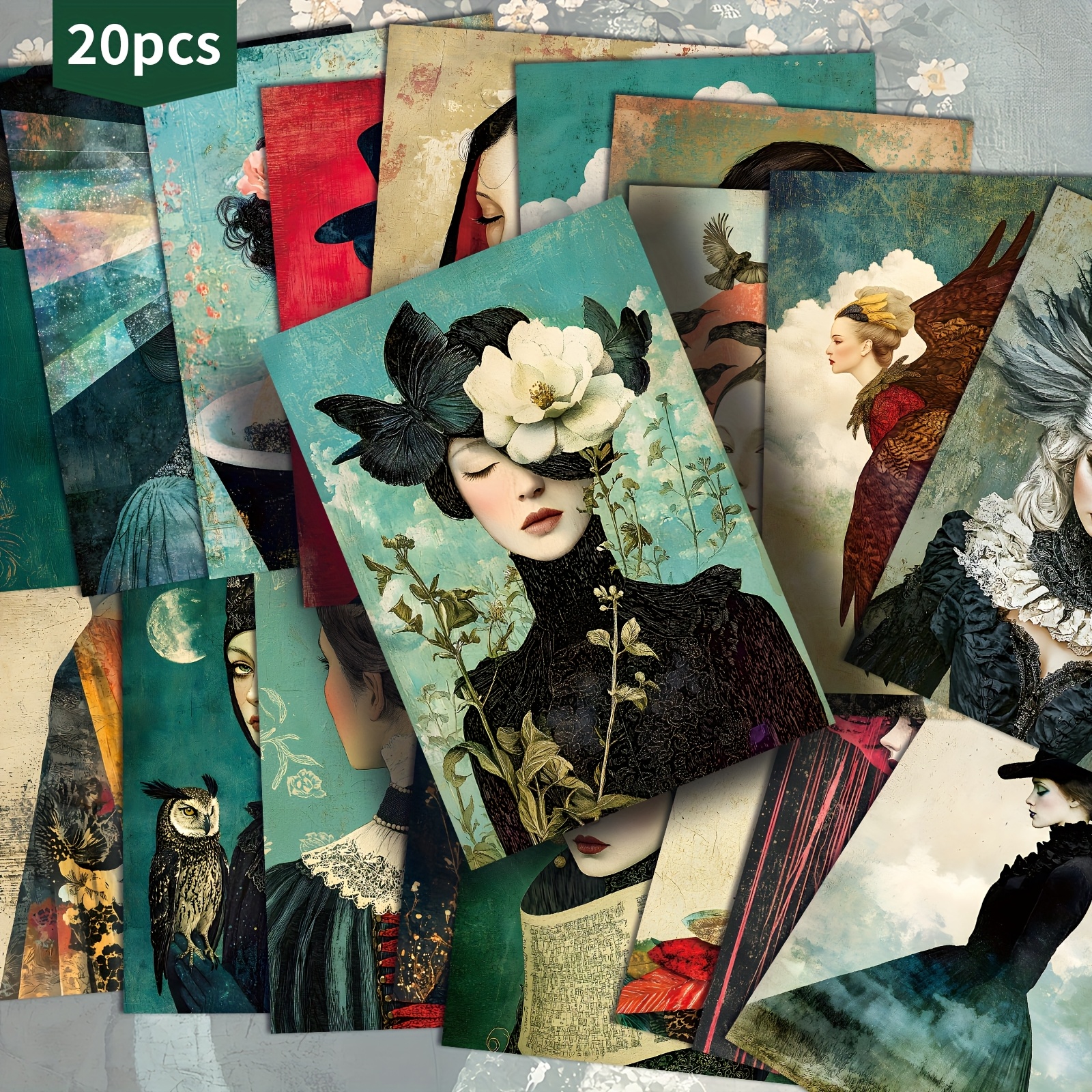 TEMU 20-pack Vintage Surreal Postcards - 4x6 Inches Junk Journal Paper, Classic Pinup Illustrations, Collectible Decorative Painting Cards For