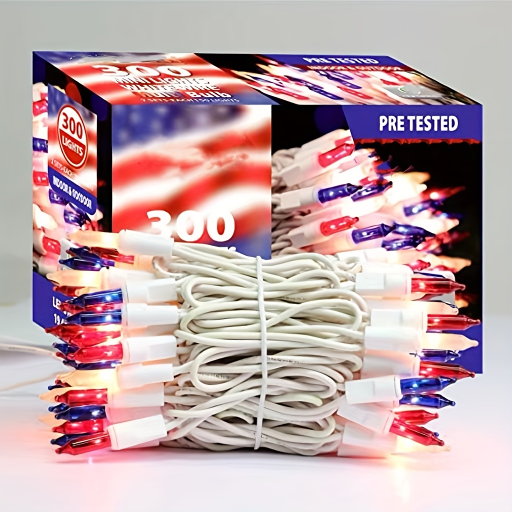 TEMU 300 Lights Patriotic String Lights -3pk Count Red White Lights With White Wire -( 19.6ft X3 )string Lights For Patriotic Holidays Decoration (red, )