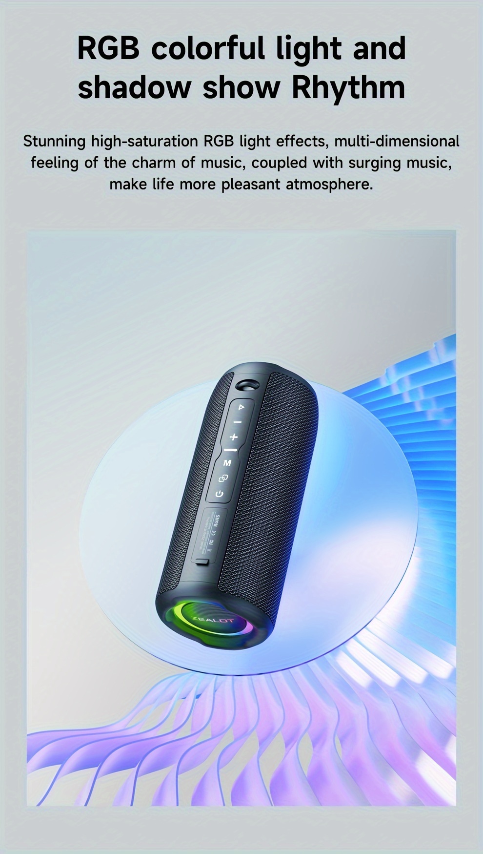 ZEALOT S49PRO 20W Haut-parleur sans fil portable, double haut-parleur Boost de basses Audio haute résolution, 3000mAh Longue durée de la batterie, lumières RGB, 5 niveaux d'étanchéité, 8 heures de lecture, son stéréo pour smartphones/tablettes/TVs, chargement USB-C, IPX5, sans adaptateurs de charge, prend en charge la carte SD/USB/AUX, pour l'intérieur/fête/plage/scène de musique