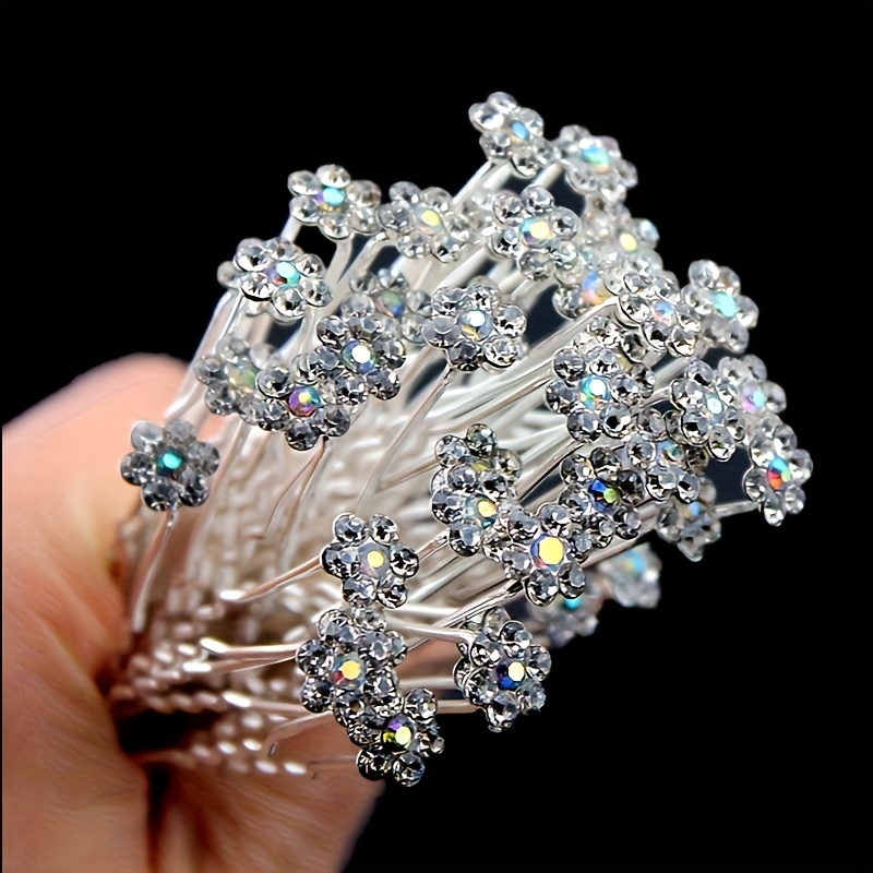 Image of 20 White Rhinestone Hair Clips And U-shaped Barrettes, Wedding Bridal Hairpins