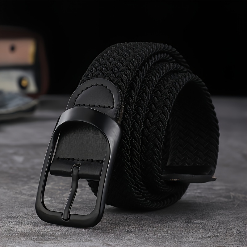 TEMU Ceinture élastique tissée unisexe individuelle et tendance, ceinture de golf en denim, boucle mate de haute qualité, élasticité complète du