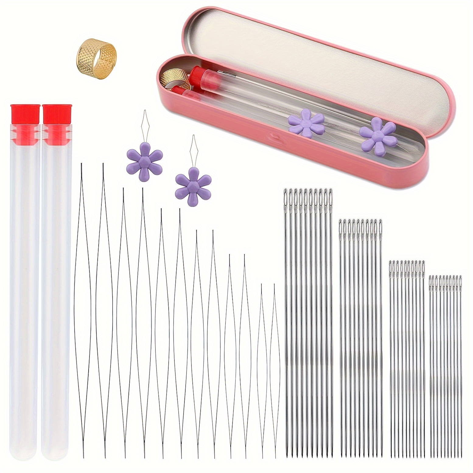 

Beading Needles Set For Jewelry Making - 58 Pcs, Includes 6 Sizes Big Eye & 4 Sizes Long Straight Seed Bead Needles With Threader And Needle Bottle, Metal Craft Tools For Bracelets