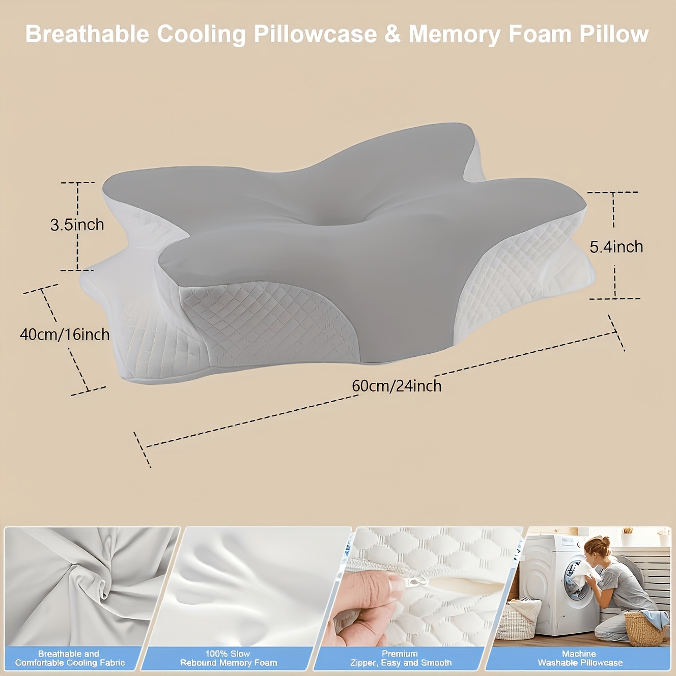 TEMU 1pc Cervical Pillow, Slow Rebound Pillow, Sleep Neck Contour Support Pillow For Side Sleeping, Machine Washable Pillowcase - Very Suitable For