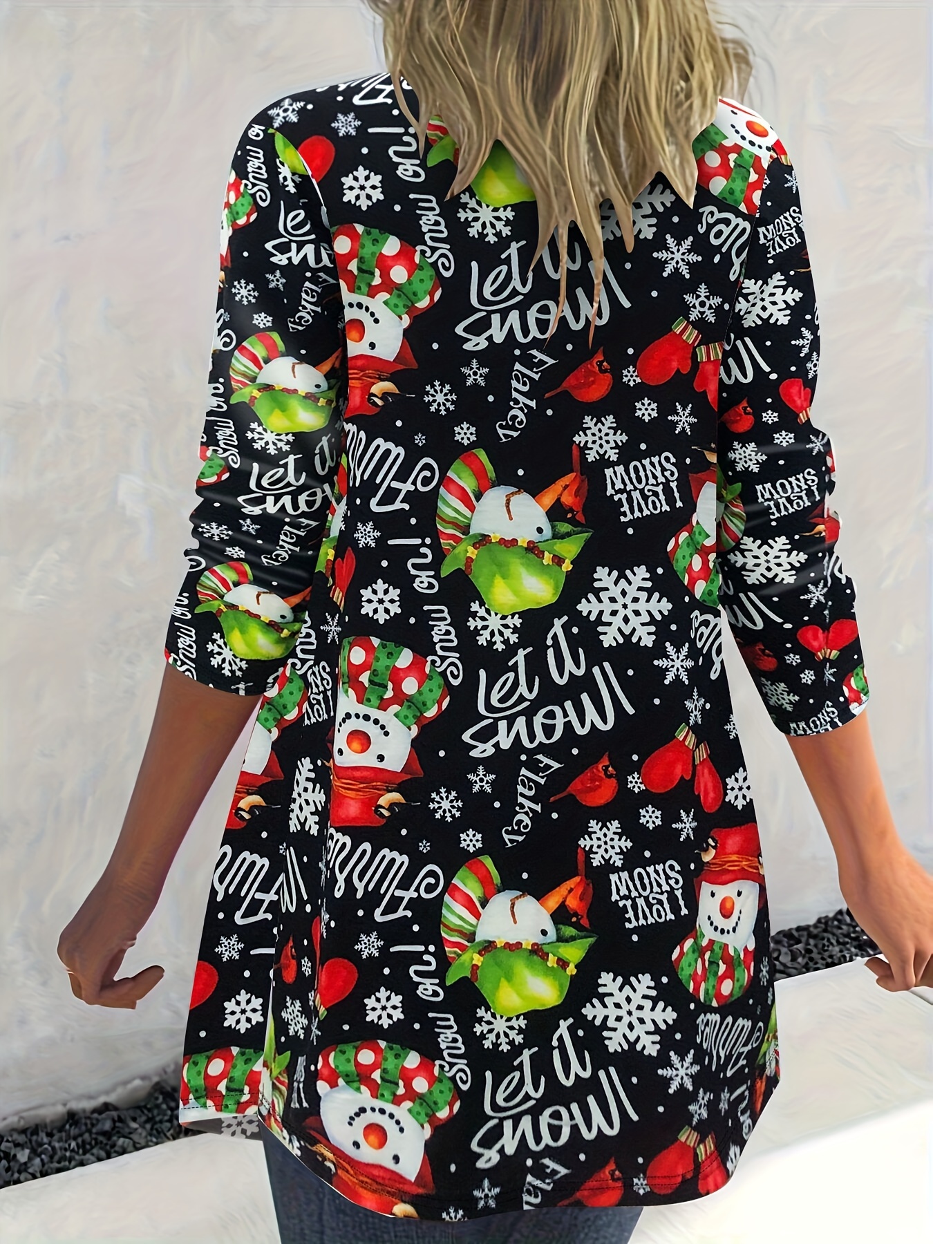 Onsoyours Maglietta Natalizia Donna Con Pupazzo Di Neve E Tasche – Maniche Lunghe, Morbida E Casual, Stampa Grafica Festiva
