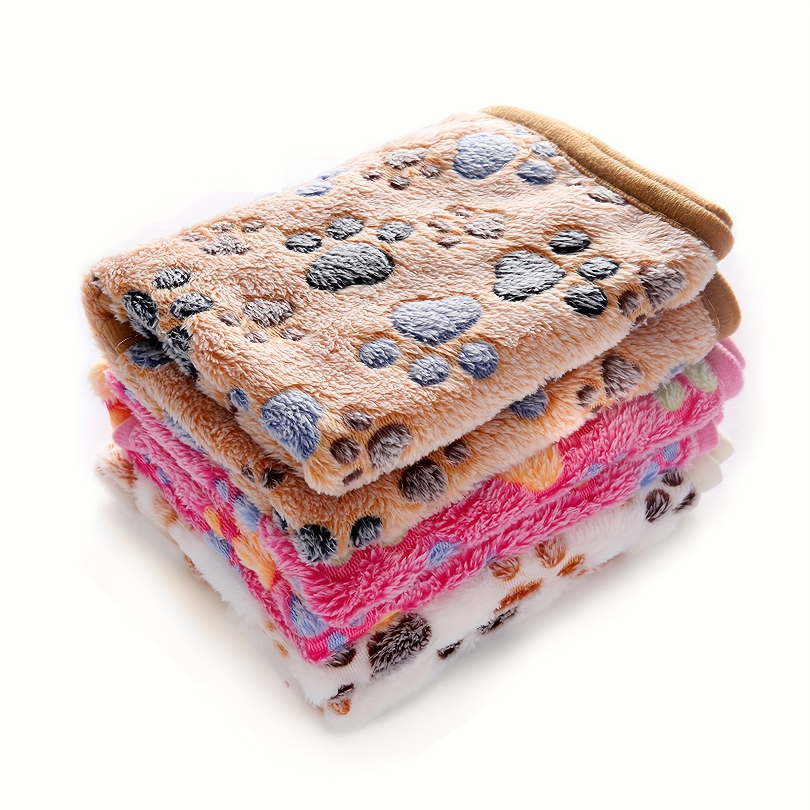 TEMU 1 Pack 3 Blankets Super Soft Fluffy Premium Fleece Pet Blanket Flannel Throw For Dog Puppy Cat Paw Brown/pink/white