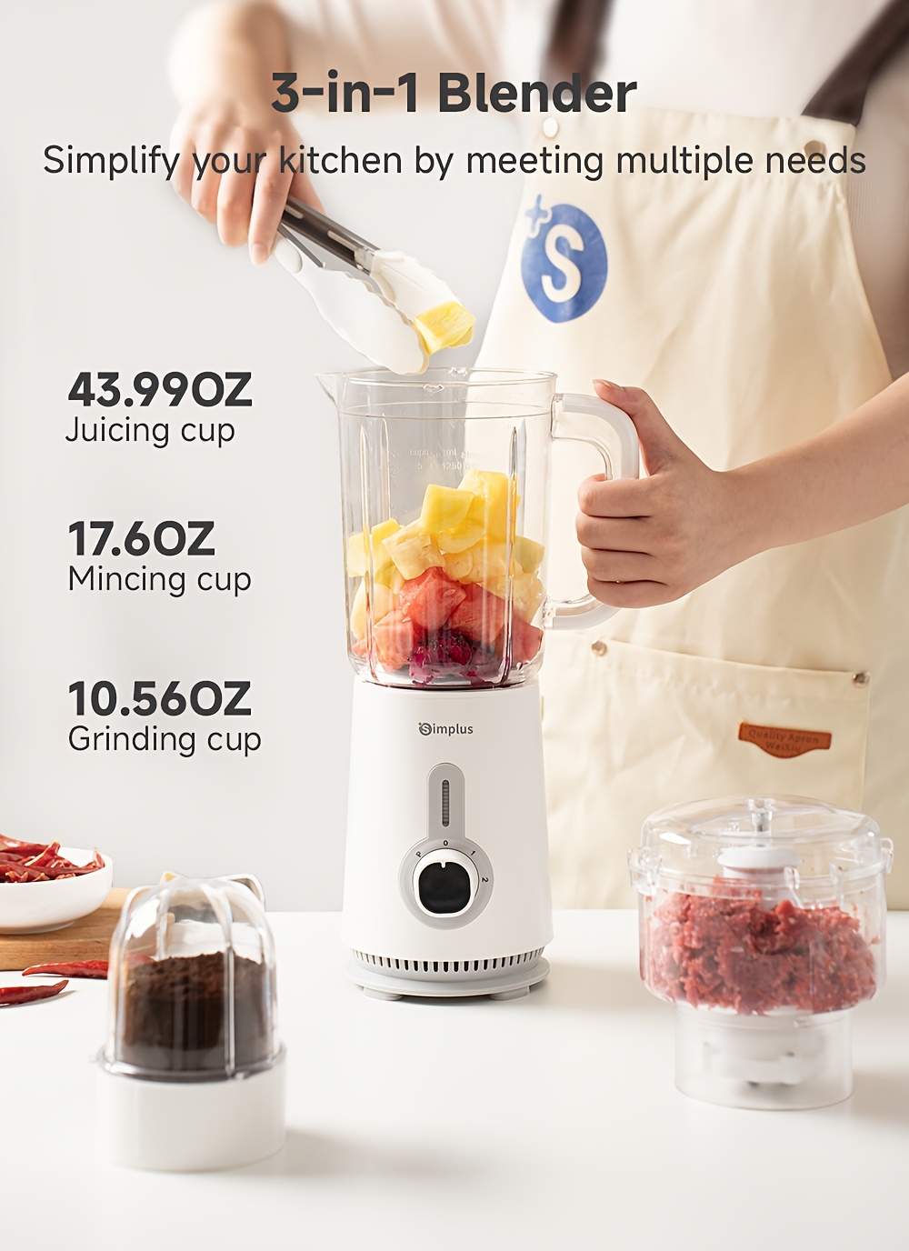 3 cup multi functional blender 380w high power 23000rpm   stainless steel   suitable for juicing grinding and meat     for home kitchen features 300ml dry grinding cup 500ml meat cup 1 Product details 2