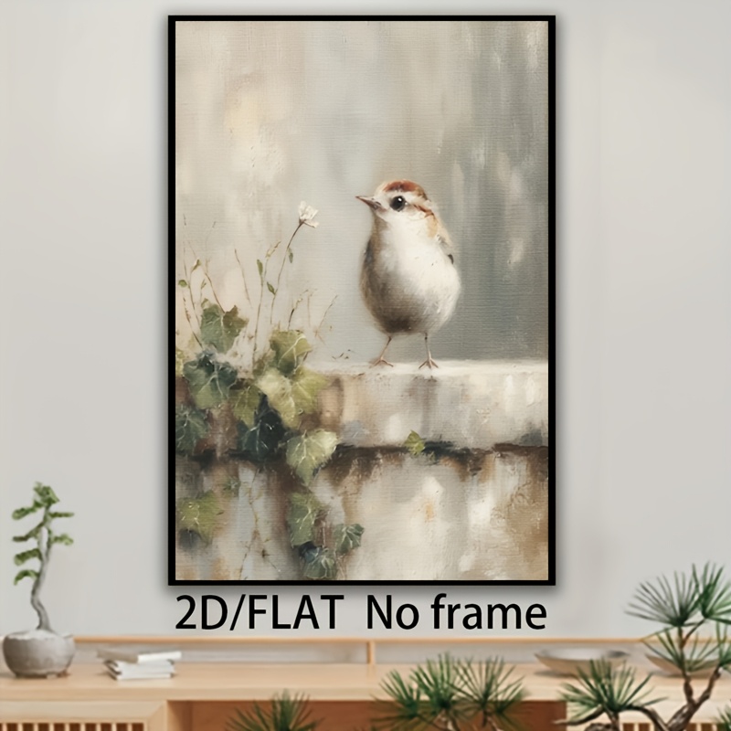 품목 사진 2d 플랫, 2d 플랫, [2d 플랫 프레임 없음] 캔버스 아트 프린트, 목가적인 스타일의 새 아트 리스그라프 - 레트로 새 그림, 뉴트럴 톤 벽 장식, 아늑한 코티지 장식, 크리스마스에 이상적, 완벽한 방 장식품
