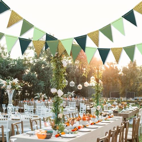 2pcs style green and pennants 24 colorful flags approximately 10 meters long suitable for graduation season birthday parties engagement weddings bachelor bachelorette parties bridal showers classroom decorations indoor outdoor use decor