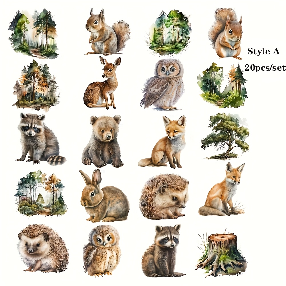 20pcs/set Handmade Creative Retro Forest Animals Hedgehog Fox High Quality Stickers Suitable For Garbage Diary Notebook Decoration Manual Account Diy Cutting Book Stickers