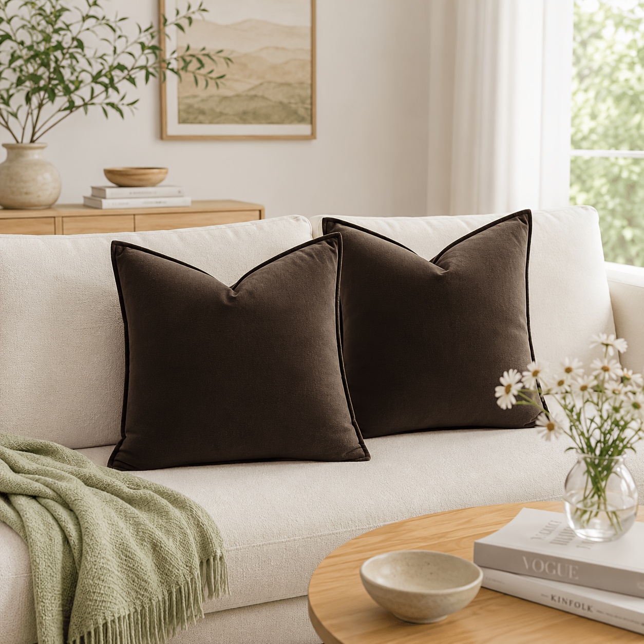 TEMU 2pcs Solid Color Dutch Flannel Pillowcases | Exquisite Hemmed Decorative Cushion Covers, Soft And Skin-friendly, Machine Washable, Suitable For