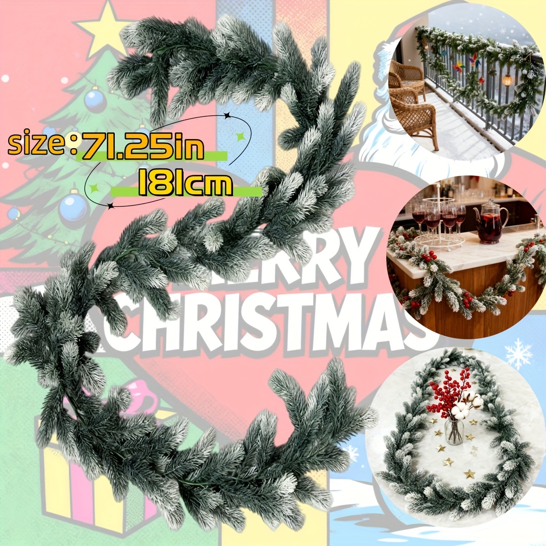 71.25in Realistic Artificial Snow-covered Cedar Branches Garland With Hanging Vines - /outdoor Christmas Tree, Porch, Stair Rail & Fireplace Decoration - Diy- Vine For Holiday Décor