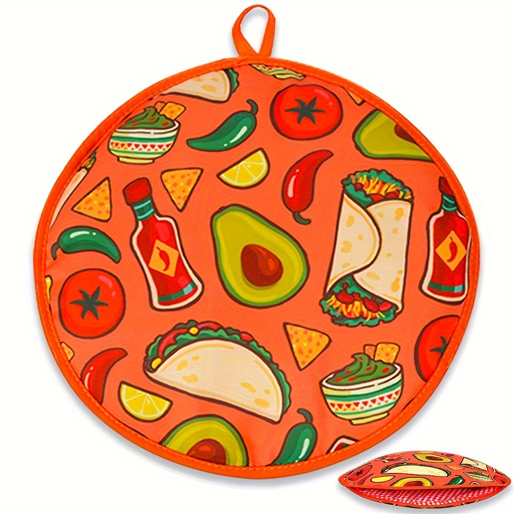 

12-inch Insulated Tortilla Warmer Pouch - Fruit Pattern Cloth Tortilla Holder - Microwave Safe And Keeps Tortillas Warm For Up To 1 Hour - Orange