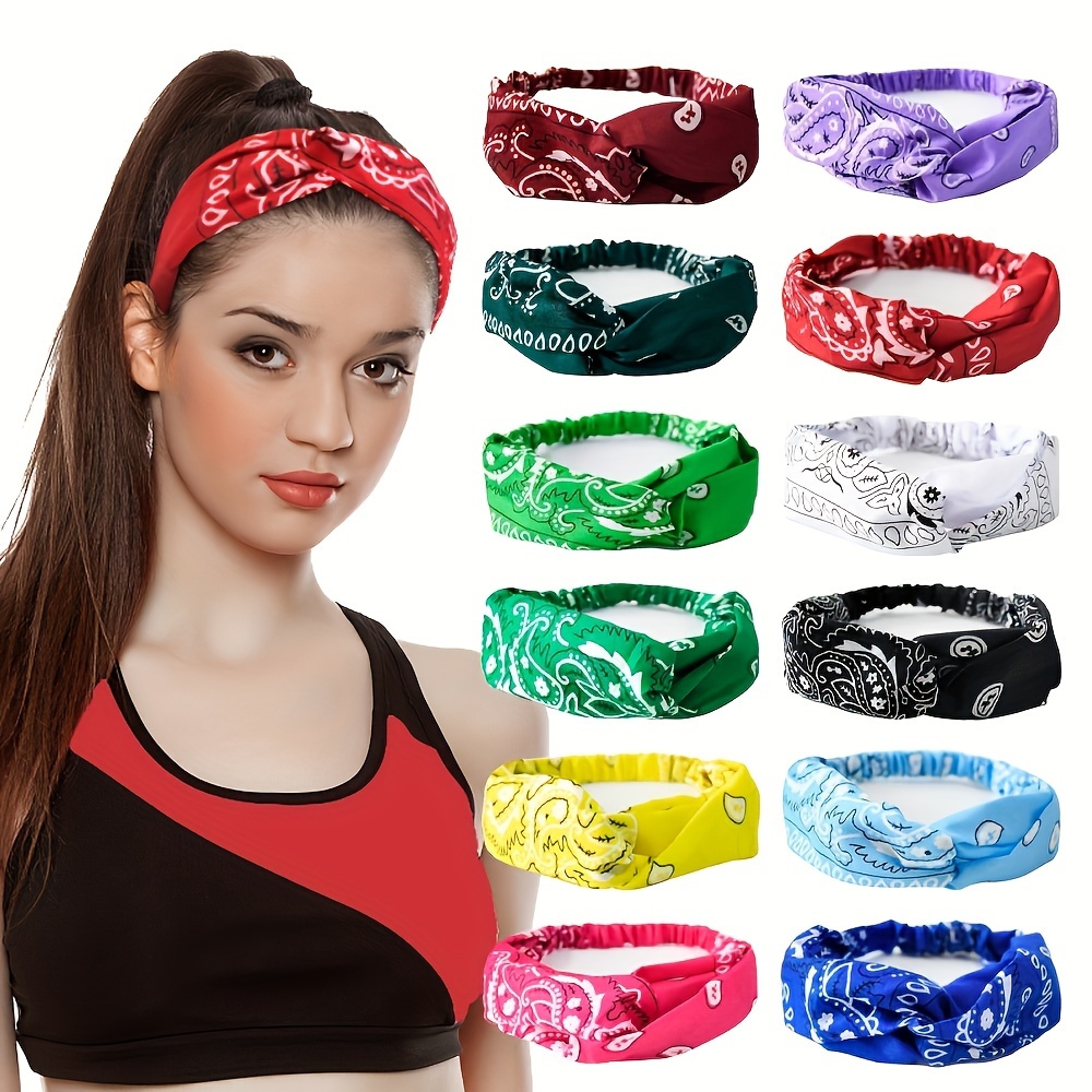 

12pcs Fashion And Versatile Headscarf, Bohemian Stretch Headband, Polyester Square Scarf, Cashew Flower Hip Hop Headband, Hiphop Hip-hop Sweat-absorbing Headband