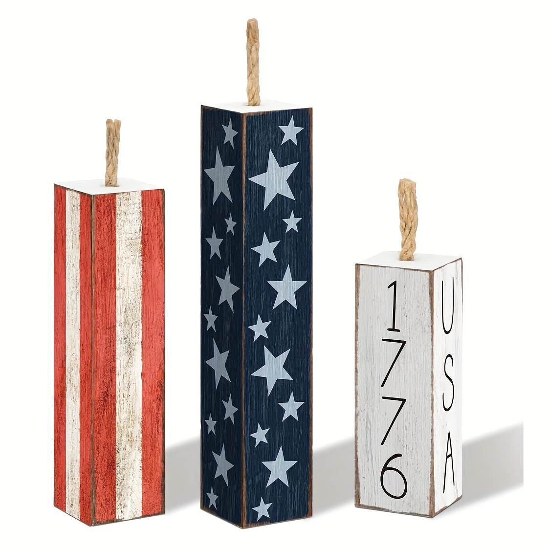 

3pcs Patriotic Wooden Table Centerpieces, 4th Of Decor, Manufactured Wood Signs, No Electricity Required, Farmhouse Home Decor For Universal Holidays