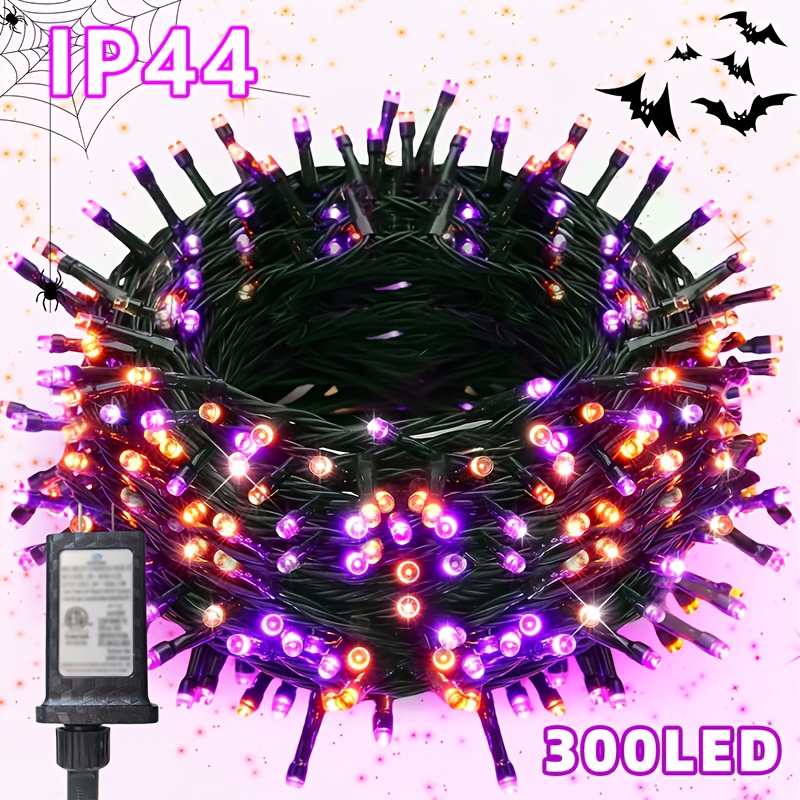 TEMU 1pc 300led/104ft, Plug Halloween String Lights, 8 Purple And Orange Halloween Decorative Lights, Ip44 Waterproof, Hanging Fairy Lights For