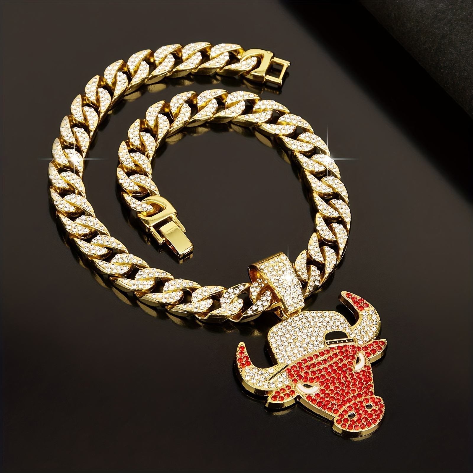 

Men's Hip-hop Fashion Golden Zircon Pendant Necklace, Necklace Length:20inwidth:0.5in, Gift Box