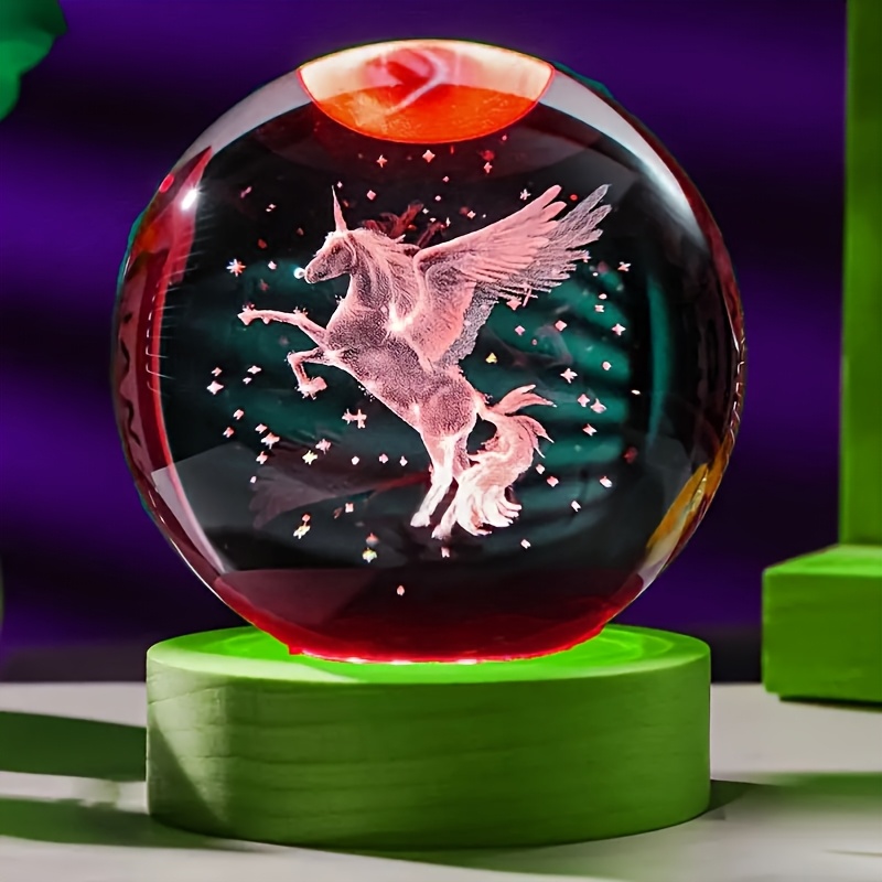 Veilleuse 3D Boule De Cristal Avec Base En Bois - USB, LED, Lumière Chaude - Déco Chambre Enfant