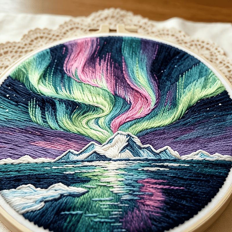 Printed Embroidery Kit with Aurora Dance Pattern for Beginners