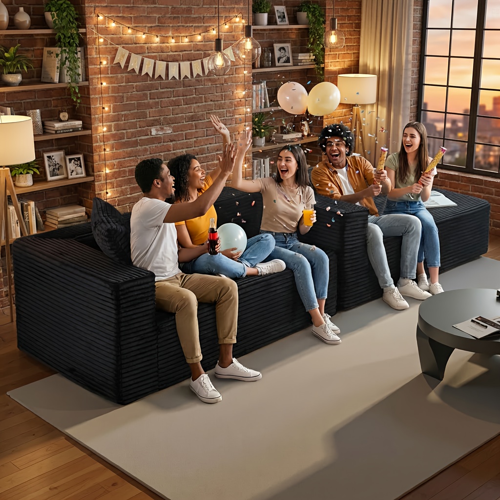 Oversized L-Shaped Couch With Chaise | Liaroo Minimalist Compressed Boneless, No Assembly Required, Modular Cloud Sectional, Right Facing Chaise, Plush Corduroy Fabric, Pillow-Back, Living Room Decor & Additions [Free Shipping]