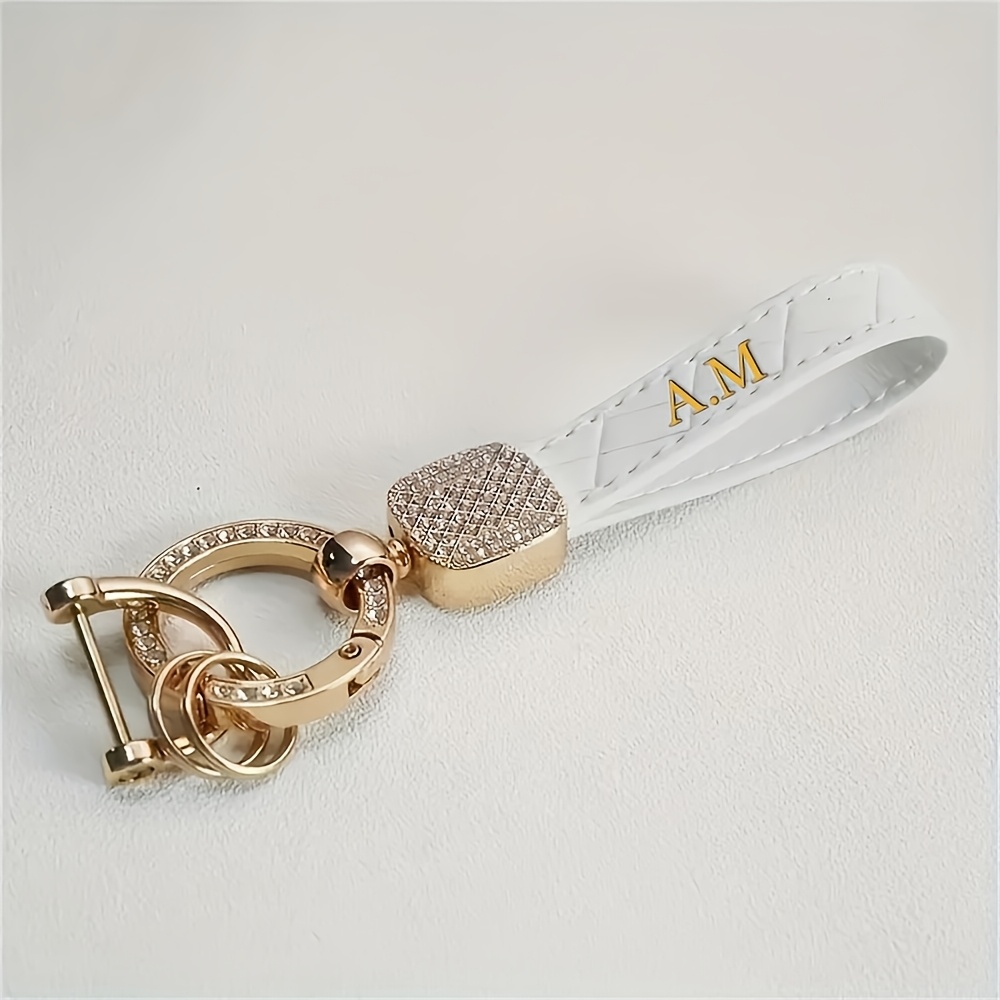 TEMU Personalized Custom Initial Name Pu Keychain Double-sided Car Cable Small Gift Metal Pendant Pu Keyring Simple Keychain