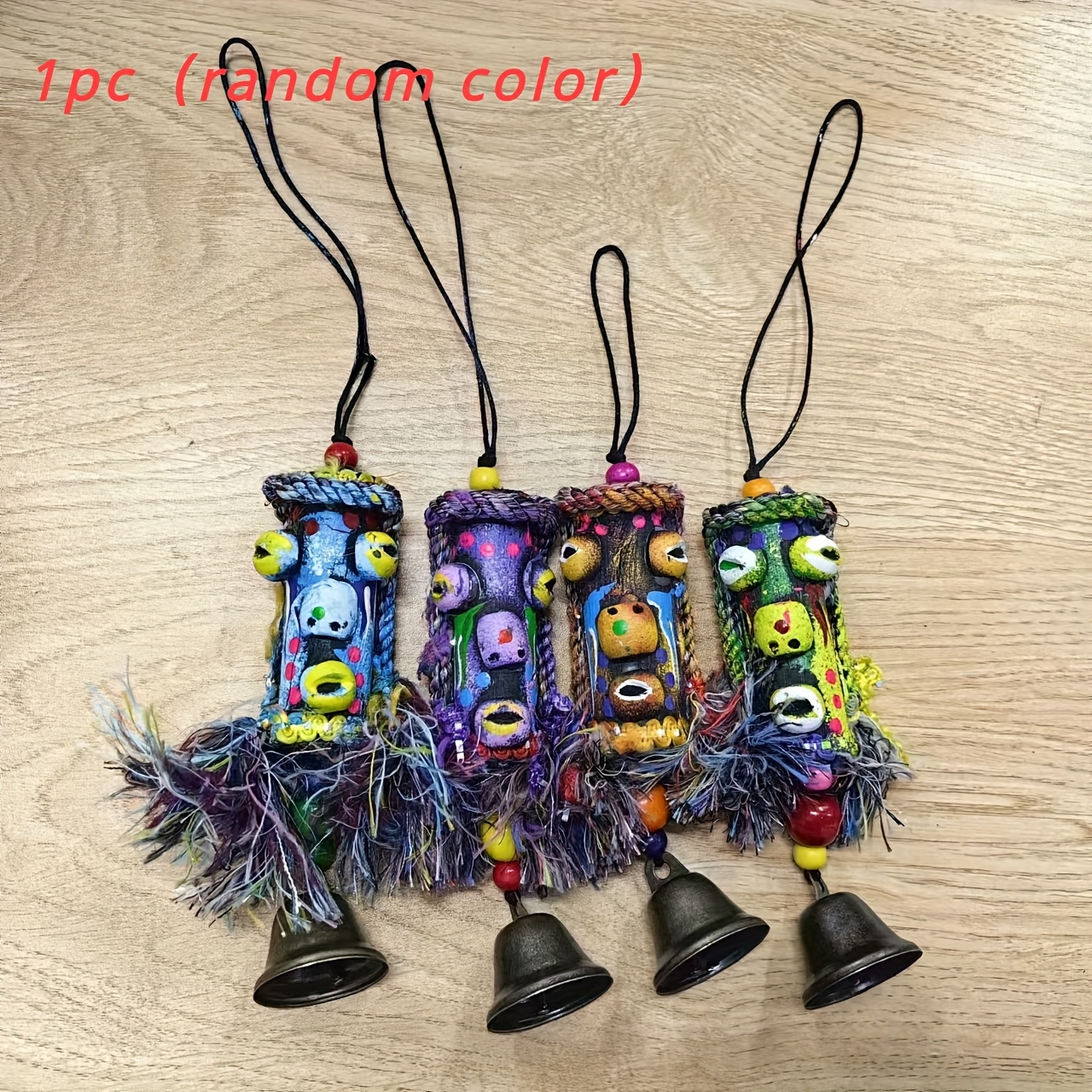 TEMU Colorful Handcrafted Yunnan Ethnic Wind Chime With Vintage Totem & Design - Wooden Beads, Tassels, Bells For Home & Bar Decor, Wind Chimes For