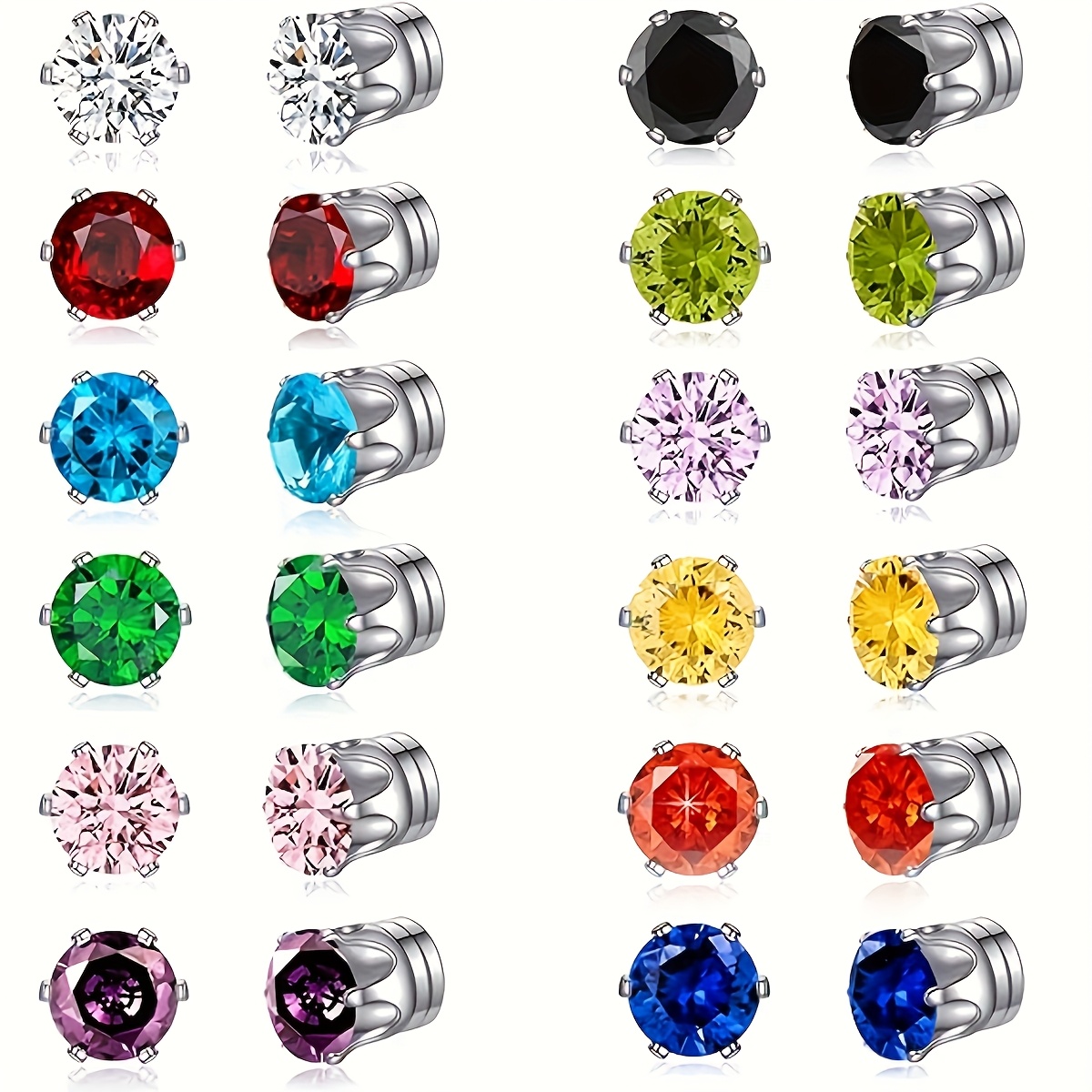 Image of 12 Pairs Of Colored Cubic Synthetic Synthetic Synthetic Zircon​​ Pierced-free Earrings Ear Clips 12 Colors Random Replacement Matching Suitable For Festivals Gifting Unisex, Without Battery