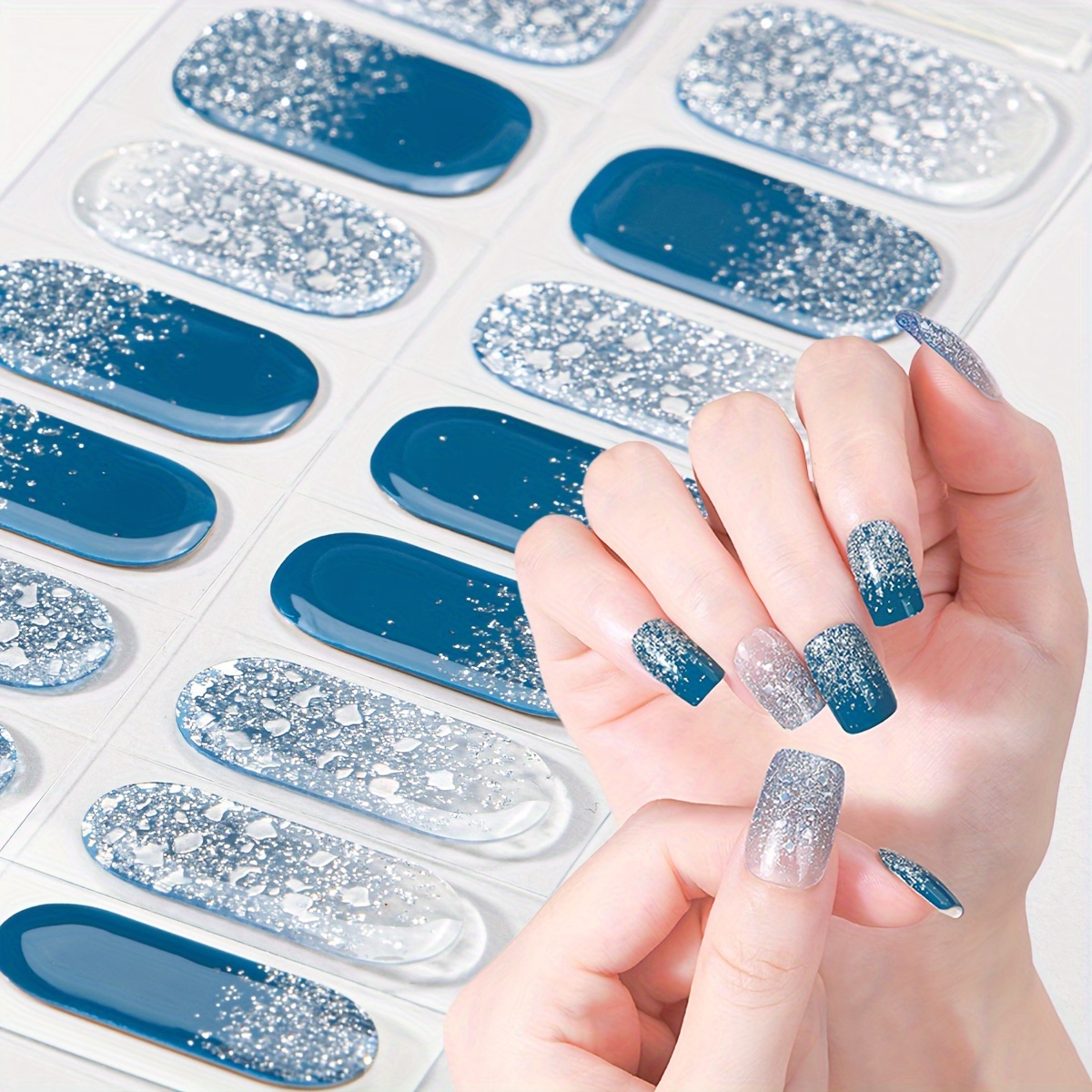 

And Silvery Glitter Gel Semi Cured Nail Sticker, Simple And Elegant Style, , Self-adhesive, Crystal , Shimmery , Free