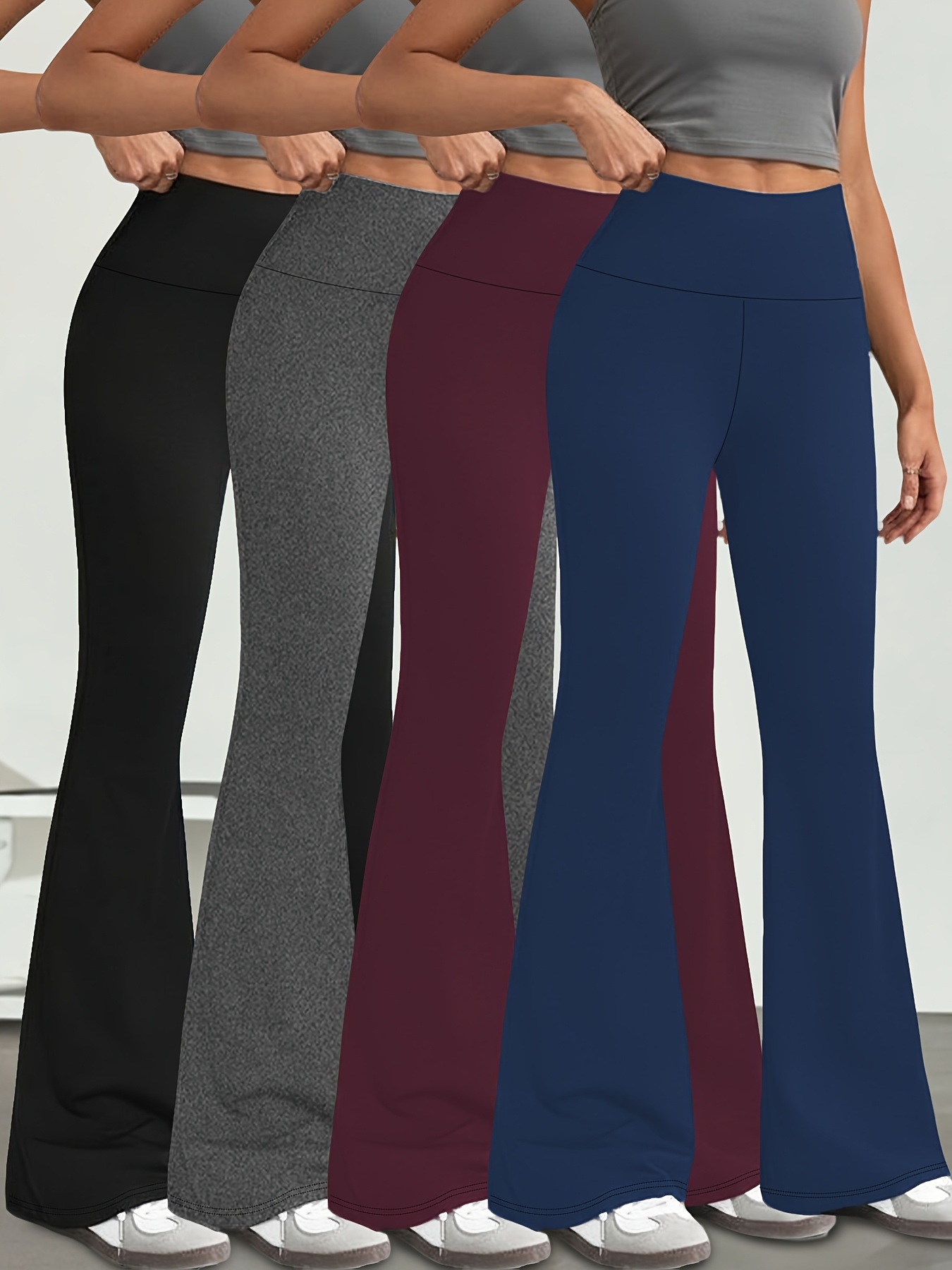 4 pack womens super soft high waisted flare pants leggings   tummy control soft bootleg bell   high stretch fabric solid color  