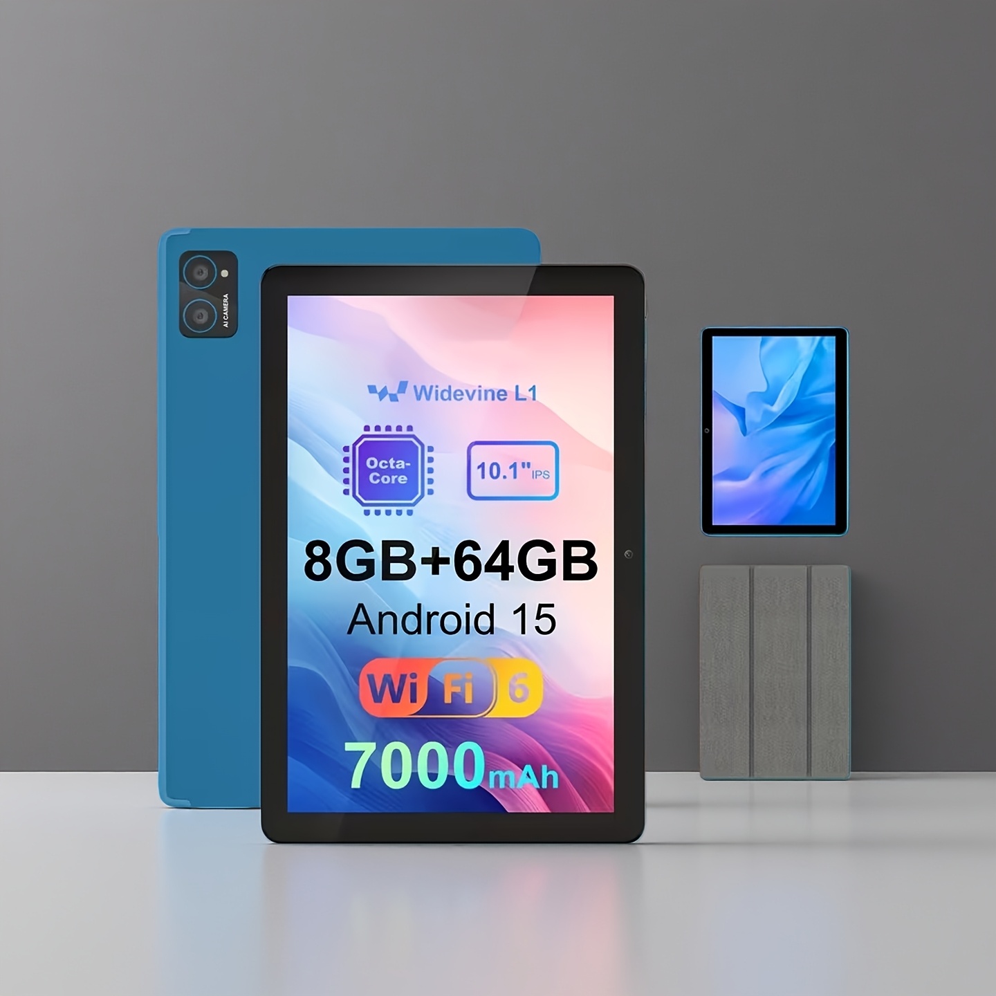 item picture 10.1-Inch IPS HD Android 15 Tablet with Octa-Core Processor, 8GB (3GB+ 5GB Expand) RAM And 64GB ROM Internal Storage Expandable to 1TB Via SD Card, Display 1280x800 Resolution Light Filter, 7000mAh Battery Fast Charging Up to 8 Hours Use, Widevine L1