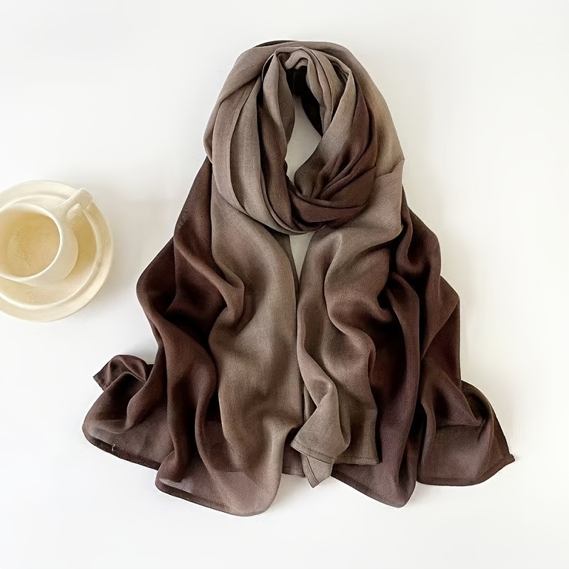 TEMU Gradient Color Artificial Long Scarf, Wide Edge, Soft, Breathable, Skin-friendly, Size 85*190cm