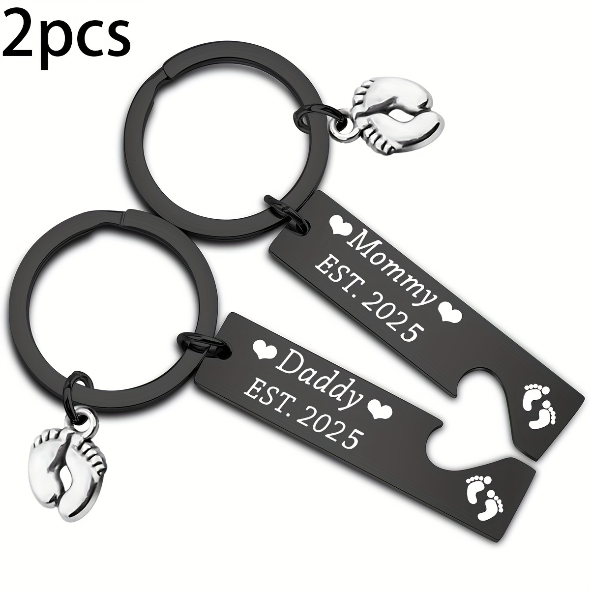 2pcs/set Long Strip Stainless Steel Keychain Pregnancy Announcement Gift For Dad And Mom Est 2023 Keychain Set New Parents Gift For Parents