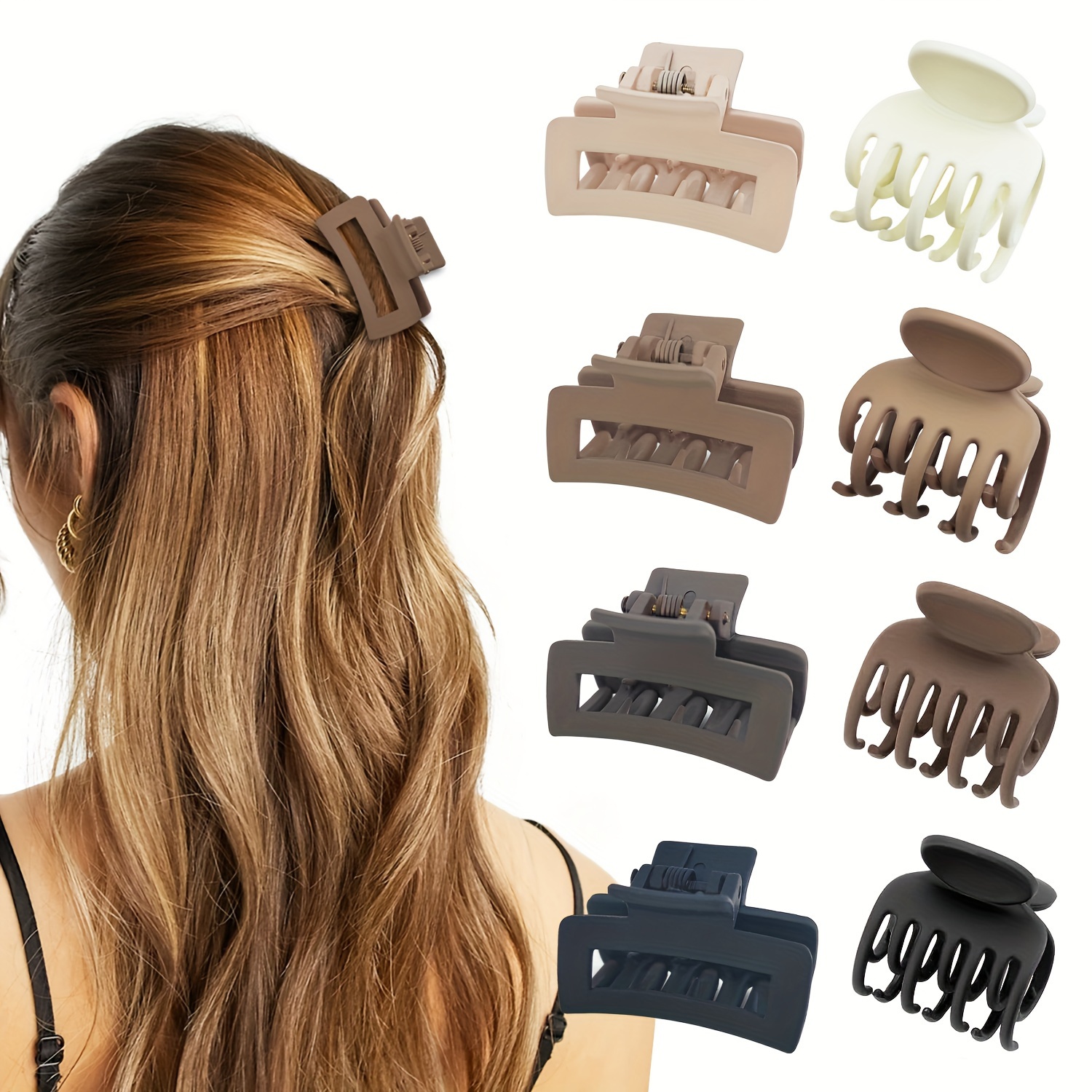 

8pcs Matte Hair Clips For Women And Girls - Rectangle And Double Row Small Claw Clips Clips For Thin/medium Fine Hair - Cute Small Flower Claw Clips Nonslip Jaw Clips