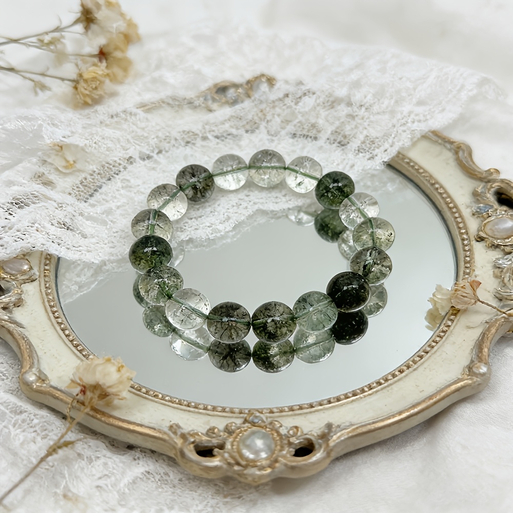 Natural Green Phantom Quartz Beaded Bracelet, Unisex Elegant Style