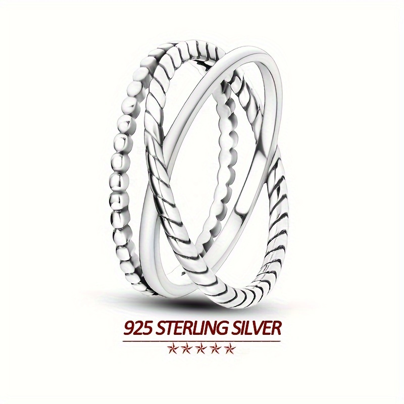 

925 Sterling Silver Women Rings 3 Hoop Cross Shine Zircon Inlaid Elegance Rings Jewelry Gifts For Women