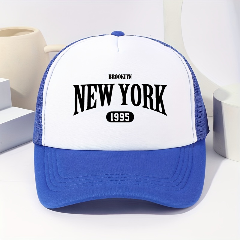 TEMU New York 1995 Print Mesh Snapback Baseball   Unisex Polyester Breathable Sun Protection Truckers Hat For Outdoor Sports Fishing