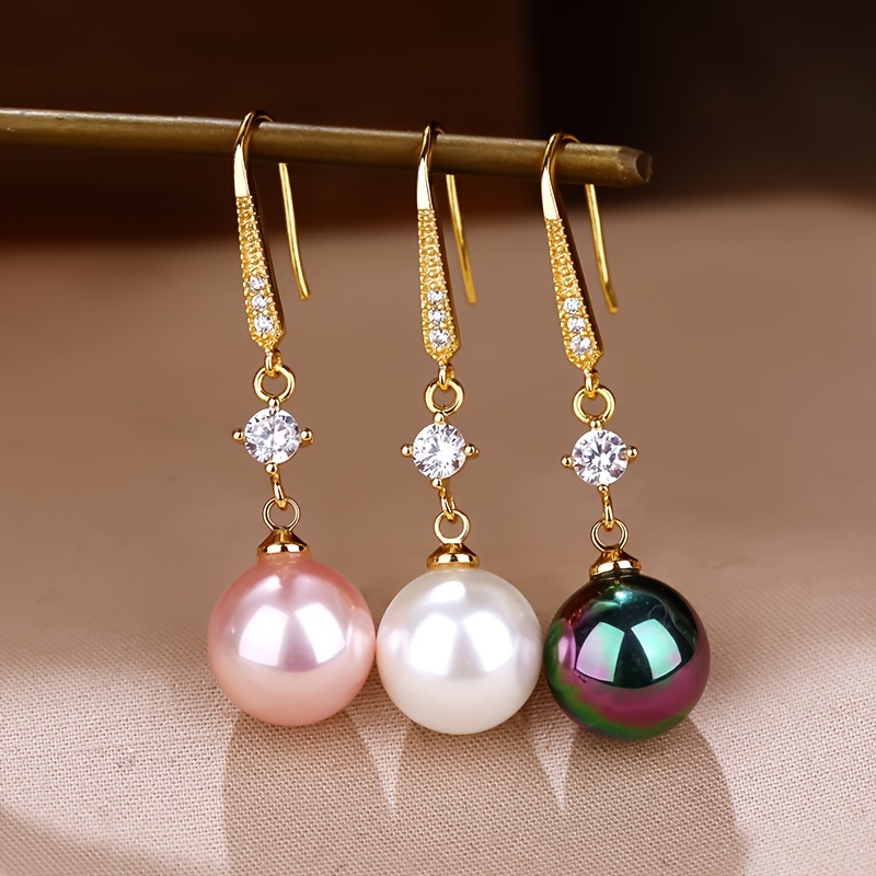

1 Pair Elegant Faux Pearl Earrings With Zirconia, 18k Gold Plated Fashion Dangle Earrings For Women, Choose Your Color