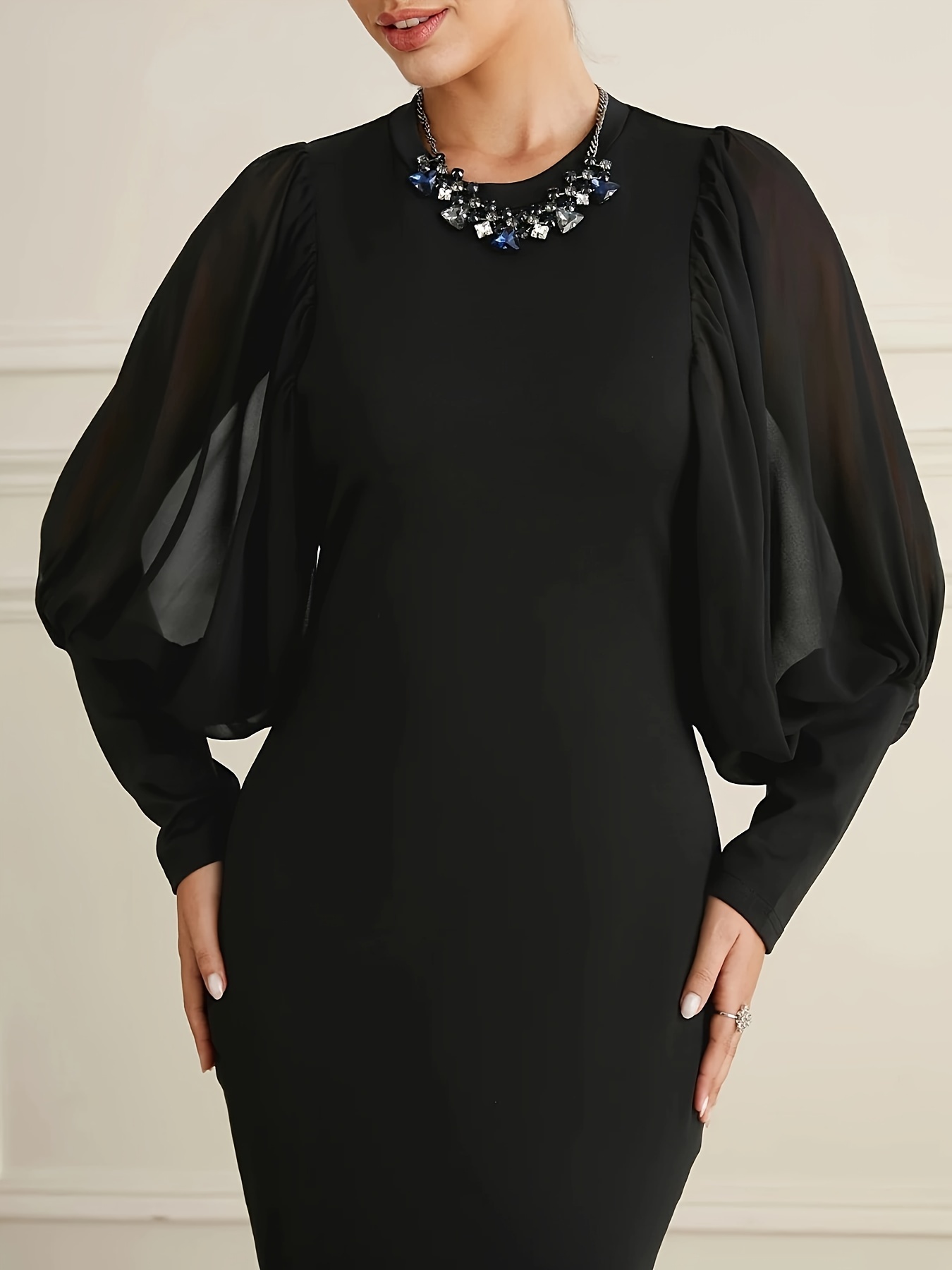 chinese dress ladies BLACK ORGANZA LONG SLEEVE MIDI DRESS – Goyco Limited main image 0