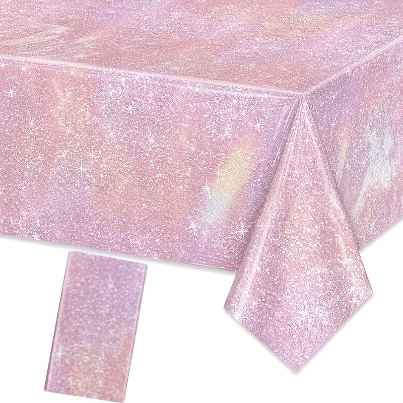 TEMU Mantel de láser iridiscente rosa, decoración para fiestas, ideal para , , aniversarios, Navidad y diversas - Duradero y fácil de limpiar,