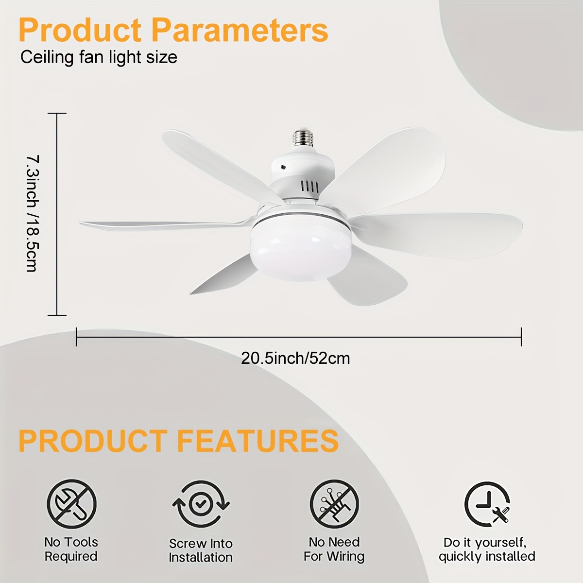 Paquete de 1 Ventilador de Techo con Luz LED, Ventilador Inteligente con Luces y Control Remoto, Ventilador de Toma de Corriente de 6 Aspas, Compatible con Tomacorrientes E26/E27, Iluminación Ajustable y Velocidad del Viento, Adecuado para Sala de Estar, Dormitorio, Cocina y Comedor - Iluminación Inteligente para el Hogar Blanco