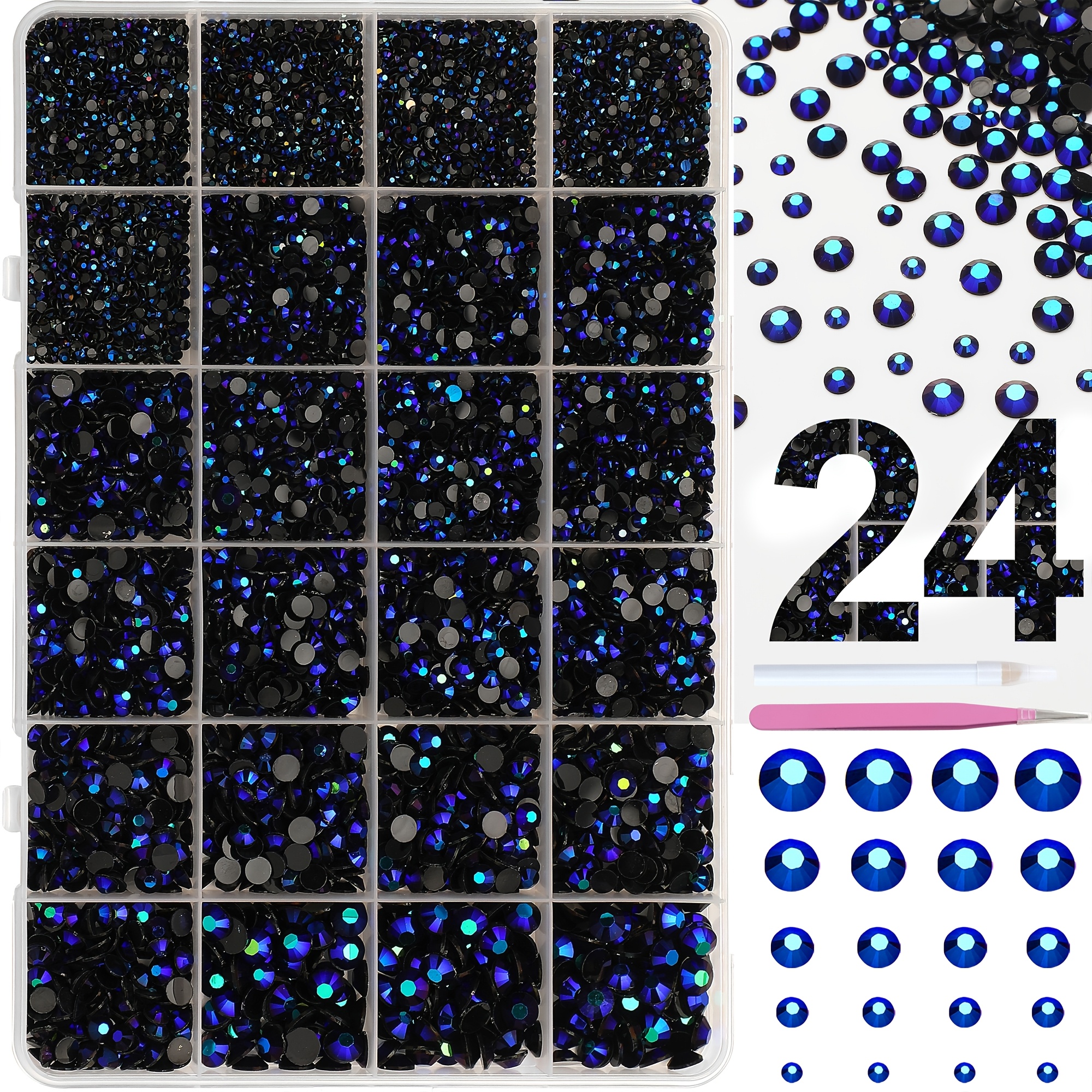 TEMU Kit de strass 10000 pièces AB, strass plat de 2/3/4/5/6 mm avec stylo à cire et pince à épiler, fournitures bling élégantes et prêtes pour pour