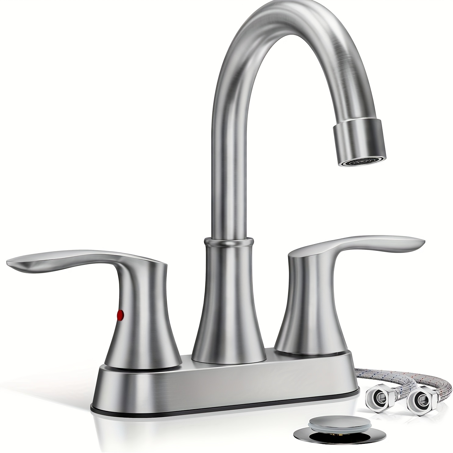 TEMU Robinet de salle de bain nickel brossé 4 pouces à 2 ou 3 trous, robinet rotatif pour camping-car, robinet central à 2 poignées pour lavabo avec