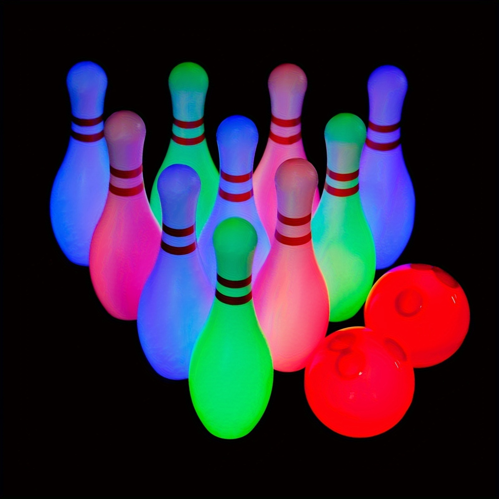 TEMU Kids -the-dark Bowling Set - Includes 10 & 2 Balls - Indoor & Outdoor Bowling Game For - Perfect Birthday & Holiday Gift - 7.87 Inch Bowling Pin Toy Set