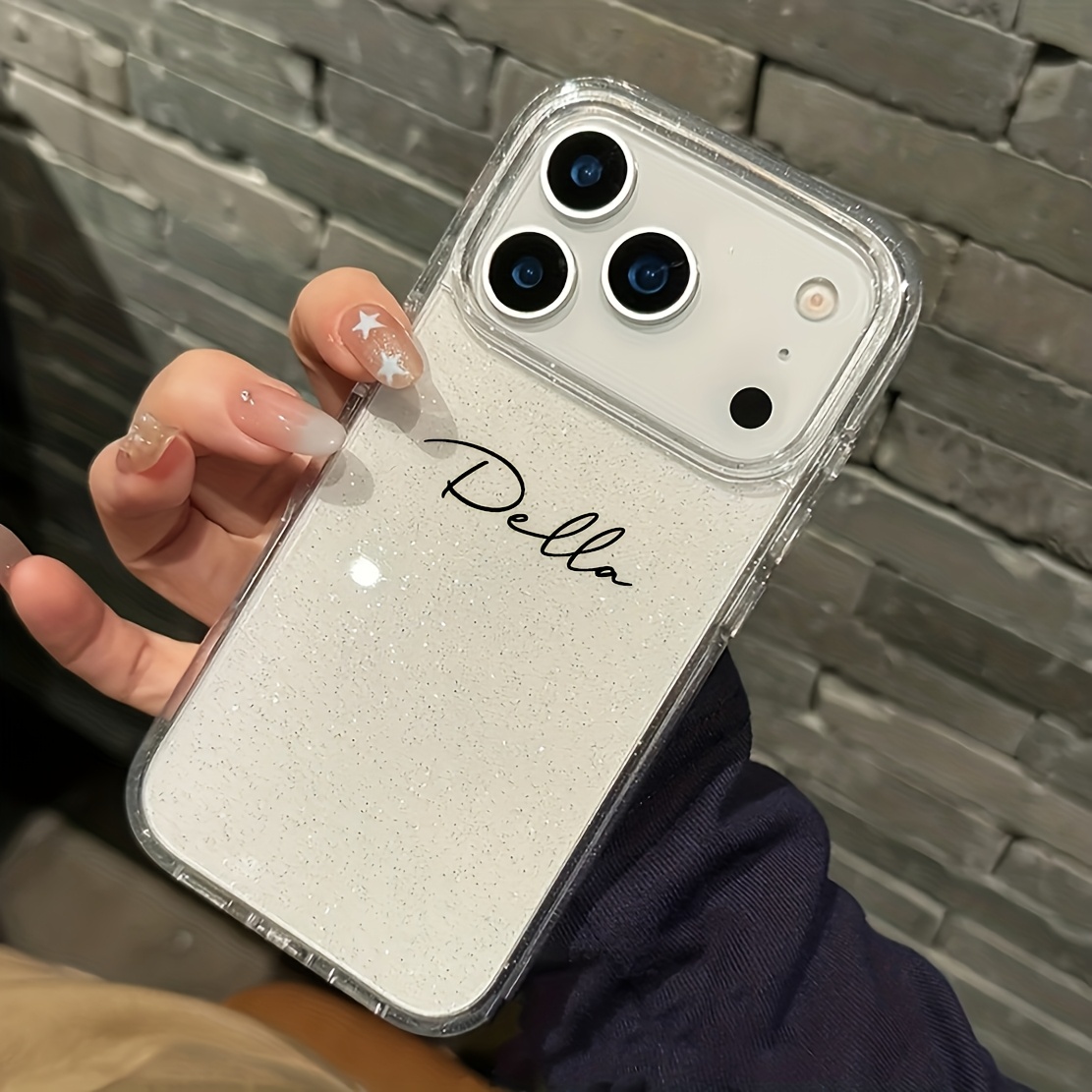 TEMU Phone Case - Personalized Diy Name Case Made Of Easy Transparent Tpu, Designed To Prevent Drops With Large Holes And Glitter, Compatible With