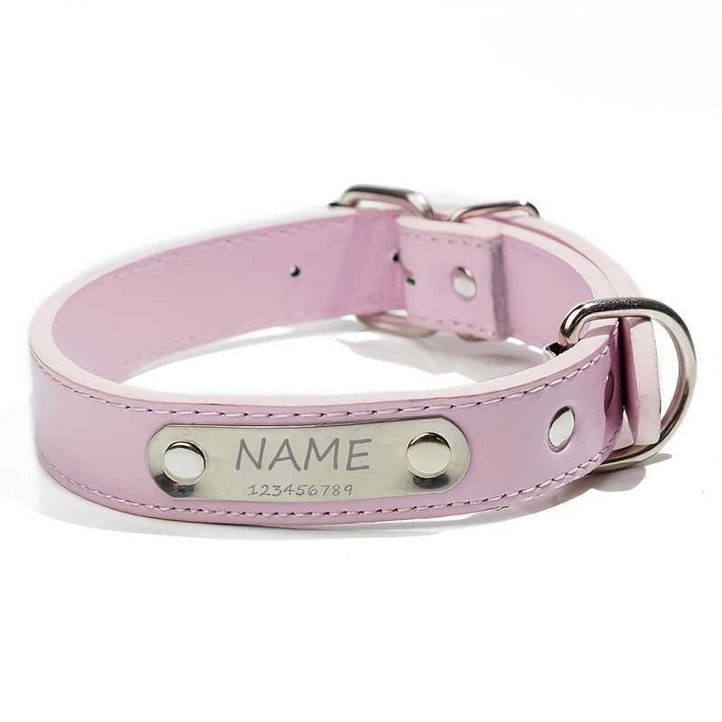 TEMU 1pc Personalized Pu Leather Pet Collar For Cats And Dogs, Durable And Wear-resistant Pet Accessory With Adjustable Safety Strap To Prevent