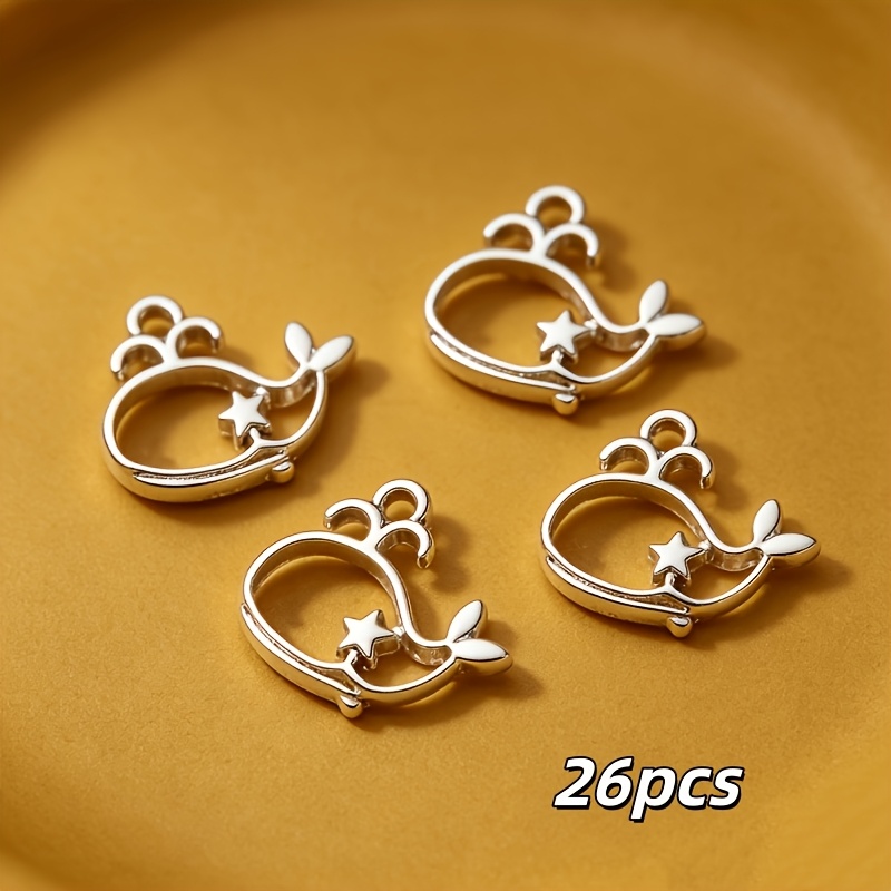 TEMU 26pcs Openwork Alloy Whale-shaped Pendants With Five-pointed Stars, Fashionable Women's Charms For Diy Creative Necklace, Beaded Bracelet,