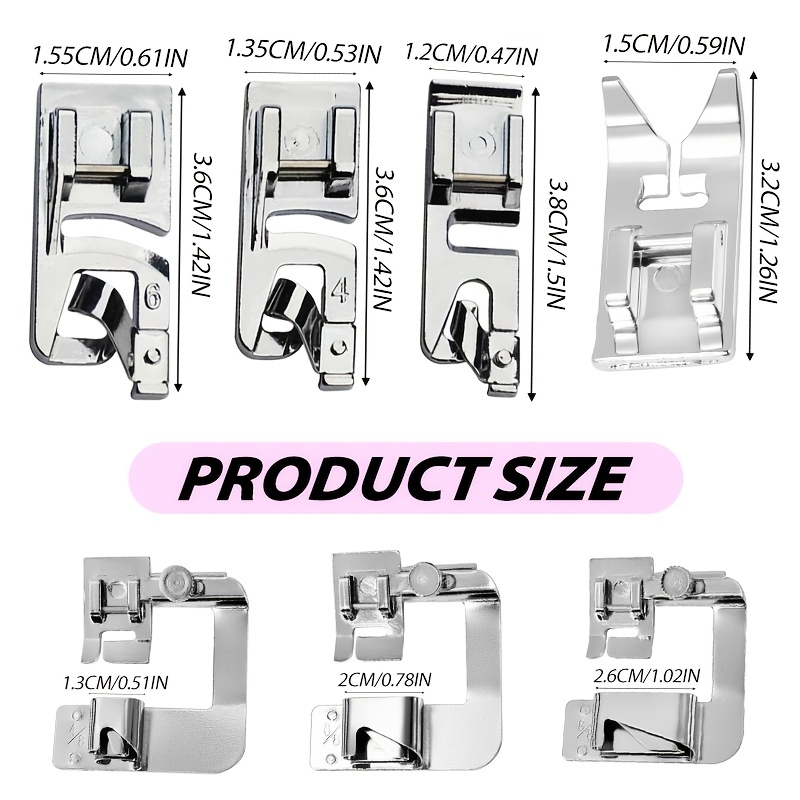 TEMU 7pcs Hemming Foot Kit, Sewing Feet Kit, Rolled Hem Presser Foot Sewing Machine Foot Suitable For Household Sewing Machines
