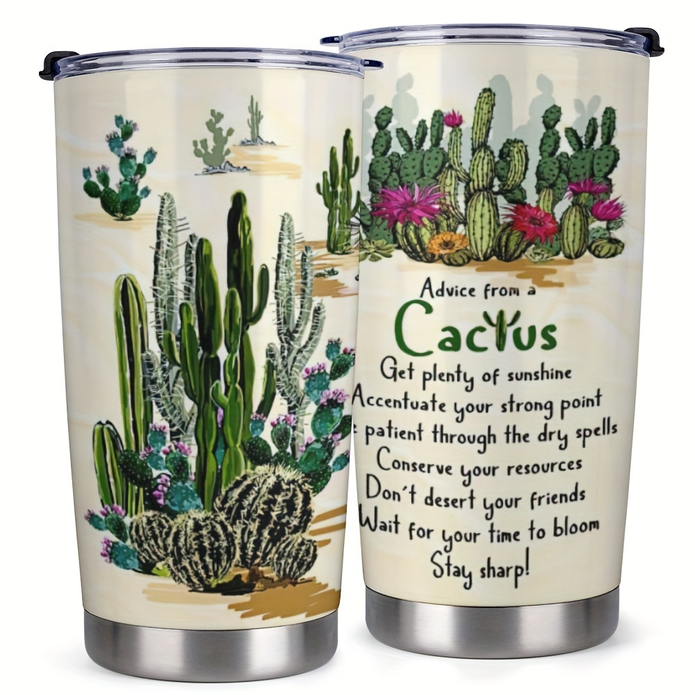 

1pc A Cactus Tumbler Cup 20oz Travel Mugs For Women Flower Floral Cacti Plant Lover Gifts For Gardener Vintage Gardening Gift Stainless Steel Tumblers