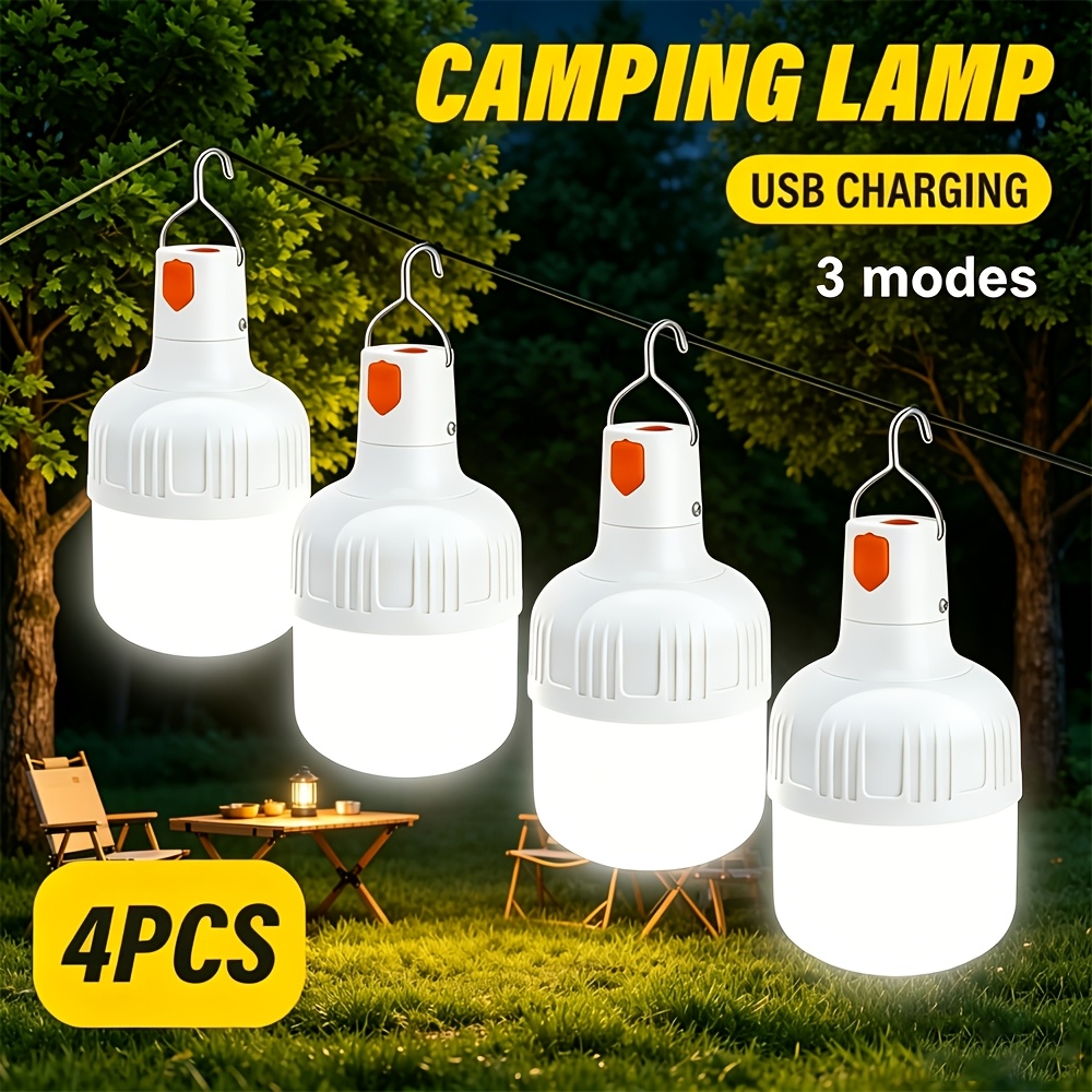 4pcs Rechargeable Led Camping Lantern, Dimmable Led Bulb, 3 Lighting , Rechargeable Hanging Tent Light, Ip44 Portable Emergency Light, Ideal For Camping, Fishing, Travel, Hiking, And Emergencies