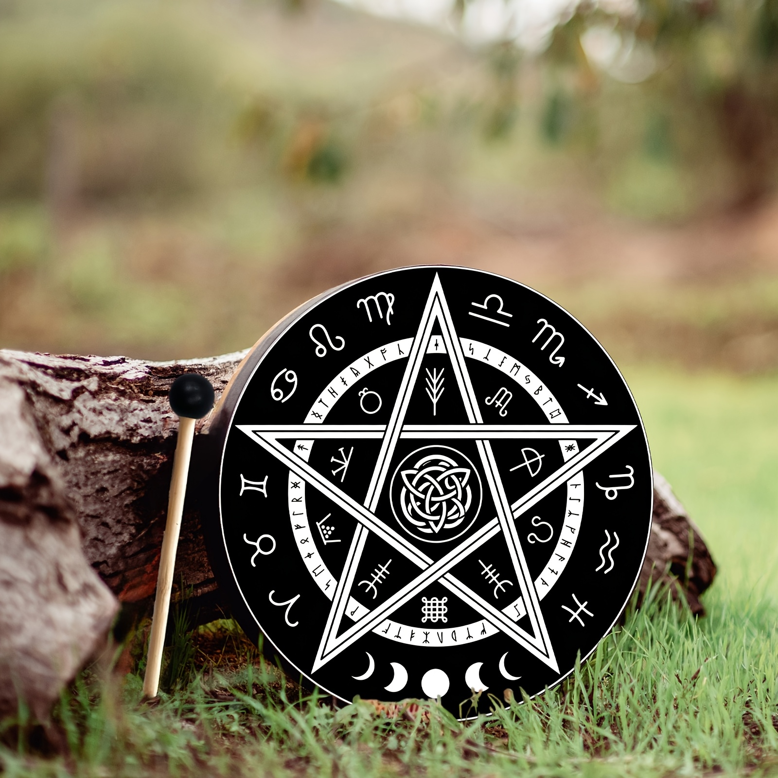 25.4 cm Pentagram Hand Drum with Drumstick